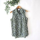 Cabi Women's Sleeveless Green & Blue Floral 1/2 Button Polyester Top Size Small