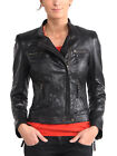 Womens Leather Jacket Motorcycle Real Lambskin Slim Fit Vintage Biker Coat 124