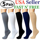(5 Pairs) Compression 15-20mmHg Graduated Support Socks Calf Mens Womens S-XXL