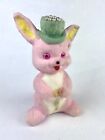 Vintage FELTED Chenille Easter Pink Rabbit PINK EYES Paper Mache/Pulp TOP HAT
