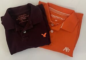 Lot Of 2 American Eagle Burgundy & Aeropostale Orange Short Sleeve Men’s Polo Sm