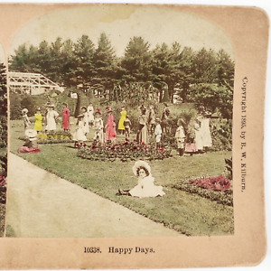 Garden Park Children Tinted Stereoview c1895 Kilburn Boys Girls Photo Card F821