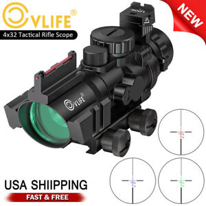 4X32 Tactical Rifle Scope RGB Tri-illuminated Recticle Scope & Fiber Optic Sight