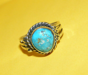 ~OLD~PAWN~NATIVE~NAVAJO~SOUTHWESTERN~STERLING~SILVER~w/~TURQUOISE~RING~SIZE~8~