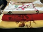 Vintage Lot 3 Printed Christmas Tablecloth Ornaments Poinsettias Fall Leaves