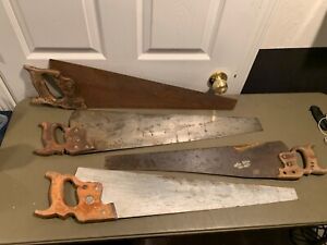 Lot of 4 Vintage RARE Wood Henry Disston & Sons D Hand Saw 26