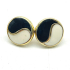 Black White Enamel Wave Earrings Gold Tone Round Yin Yang Classic Career Cosplay