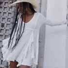 FREE PEOPLE Beach FP White Palm Ruffle Drape Mini Dress Tunic Top LARGE Cover-Up