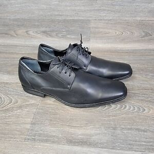 Alfani Mens Leather Dress Shoes Size 13 Black Gloss Square Bicycle Toe  Derby
