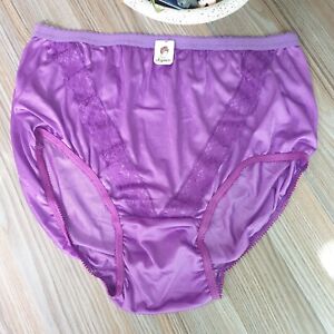 Double gusset Silky Nylon Panty Purple VTG Granny Lace Brief Sz. 9-10 Hip 40-50