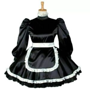 Sissy Maid Black Satin lockable Dress Cosplay Costume Tailor-made}