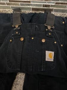 Carhartt 34x34 Bib Overall Unlined Double Knee R01 BLK RN 14806 very good cond.