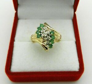 3Ct Round lab Created Green Emerald Cluster Wedding Ring 14K Yellow Gold Plated