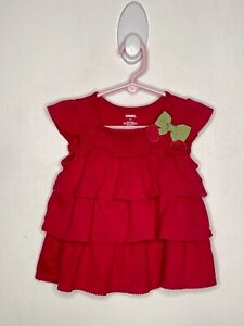 Gymboree Smocked Ruffle Cherry Top Girls Size 4T Short Cap Sleeve Red Layered