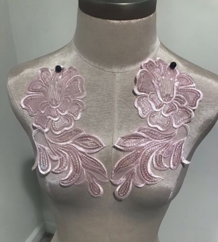Pink Sequins  embroidery lace  collar appliqués 1 Pair