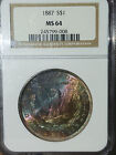 New Listing1887 $1 Morgan Silver Dollar NGC MS64 - Beautiful Full Reverse Rainbow Toning