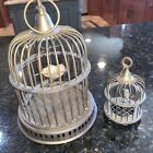 Vintage Small Solid Brass Decorative Bird Cages with Swing and Bird lot of 2