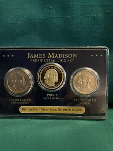 2007 First Day Of Issue James Madison Presidential $1 Coin Set P, S & D