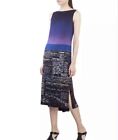 Akris Punto Twilight City Mulberry Pattern Blue Sleevless Long Dress US 12 UK 16