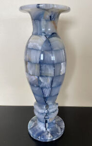 *READ AD* Vtg Blue Onyx Mosaic 11.5” Vase Blue White Brown Marble Patchwork