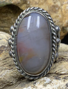 Fred Harvey Era, Native American Sterling Silver & Petrified Wood Agate Ring