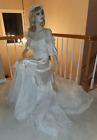 JC Penny Vintage Sz 11/12 White Satin & lace Wedding Dress Bridal Gown ILGWU