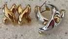 Lot of 2 Pairs Pierced Earrings Chunky Gold & Silver Tone Made In The USA