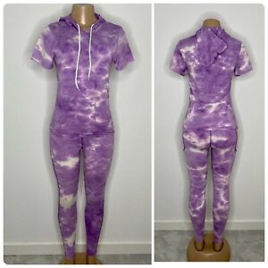 NWT Size S and M Purple Tie Dye Women Set Compression Leggings and Hoodie Top