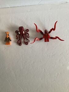 Lego Lot Of 3 Minifigures Ninjago Orange Snake, Dk. Red Octopus & Marvel Carnage