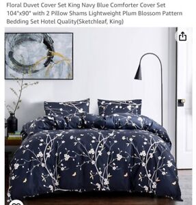 New ListingGETIANN Floral Duvet Cover Set King Navy Blue Comforter Cover Set 104