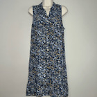 J.Jill Ruffled Hem Blue Floral Sleeveless Button Down Front Shirtdress Swing PM