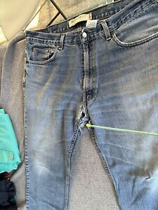 Vintage 80’s  Jeans Mens 38x29 505 Blue Button Fly Straight Hole at Crotch