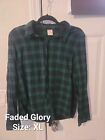 Womens XL Faded Glory green and black flanel