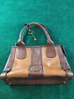 Fossil Brown Leather Shoulder Hand Bag Purse Two Tone Top Zip