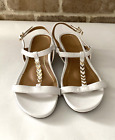 VIONIC Cali White Leather Wedge Sandal Gold Tone Metal Accent Comfort Size 9