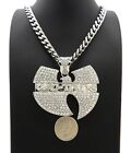 Large WU TANG Cubic Zirconia Charm Stainless Steel Cuban Chain Hip Hop Necklace