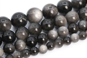 Natural Silver Obsidian Grade AAA Round Gemstone Loose Bead 4-5/6/8/10/12-13MM