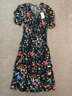 A New Day Women's Puff Short Sleeve Ruched, A- Line Dress - Black Floral - New