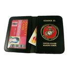 USMC Leather Military ID Card Holder License Case Wallet Marine Corps Medallion