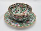 Antique 19th Century Rose Medallion Teacup And Saucer Unmarked Hand Painted