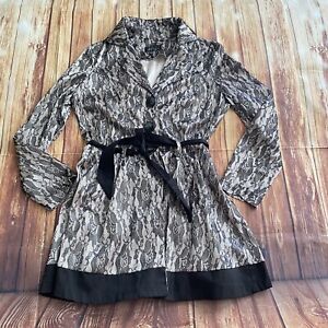 Marisa Women’s Ivory Black Floral Lace Overlay Belted Trench Coat Size 13