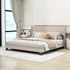 King size/Elegant Linen Bed Frame/Upholstered Headboard/Wood Slat Support