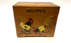 VINTAGE NEVCO Japan Wooden Recipe Box Rooster Hen Chickens 5.5”L x 4.5”H x3.25”W