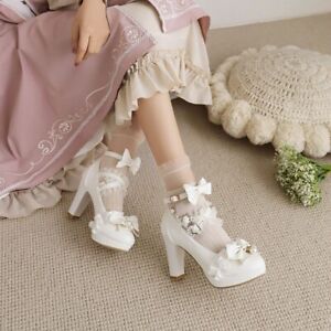 Japanese women Lolita shoes kawaii bow princess high heels shoes Sweet