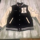 Human Made Varsity Jacket Mens XL Navy Blue w/ Leather Sleeves Made in Japan