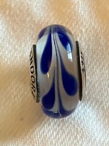 Authentic Pandora Charm and Jared Box Blue Swirly Swirl Glass Murano 790675 ALE