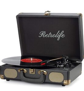 Vinyl Record Player 3-Speed Bluetooth Suitcase Portable Belt-Driven Record