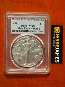 2021 $1 AMERICAN SILVER EAGLE PCGS MS70 FIRST DAY OF PRODUCTION FDP TYPE 2