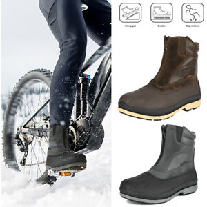 Men's Winter Warm Snow Boots Waterproof Hiking zip up style Outdoor Leather Work