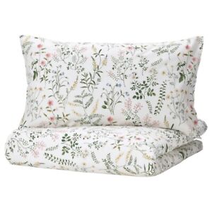 Ikea TIMJANSMOTT Full/Queen Duvet cover & pillowcases white/floral pattern - NEW